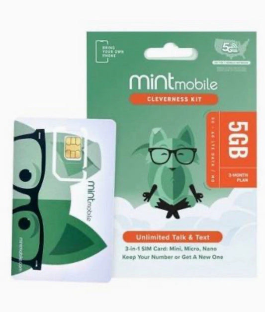 3 Months Service, Mint Mobile Prepaid SIM Card with Unlimited Data, Talk, Text